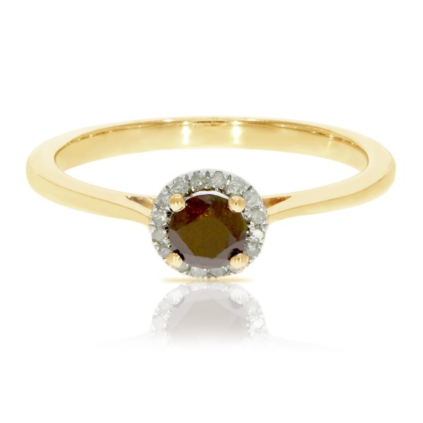 0.37 Ctw Classic Round Diamond Engagement Ring w/ 0.30 Carat Cognac Diamond Halo Ring - Handcrafted By Name My Rings™