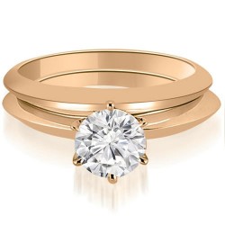 0.75 cttw. Rose Gold Knife Edge Round Cut Solitaire Bridal Set - Handcrafted By Name My Rings™