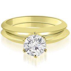 1.00 cttw. Gold Knife Edge Round Cut Solitaire Bridal Set - Handcrafted By Name My Rings™