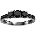 Black Gold 1 1/5ct TDW Black Diamond Three Stone Engagement Ring - Handcrafted By Name My Rings™