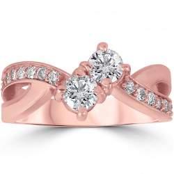 Rose Gold 1 ct TDW Two Stone Diamond Anniversary Engagement Ring - Handcrafted By Name My Rings™