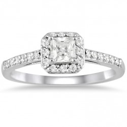 White Gold 1/2ct TDW Diamond Halo Engagement Ring - Handcrafted By Name My Rings™