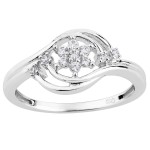 White Gold 1/6ct TDW Diamond Floral Bypass Ring - Handcrafted By Name My Rings™