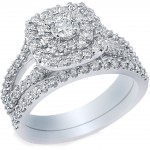 White Gold 1ct TDW Diamond Halo Wedding Ring Set - Handcrafted By Name My Rings™