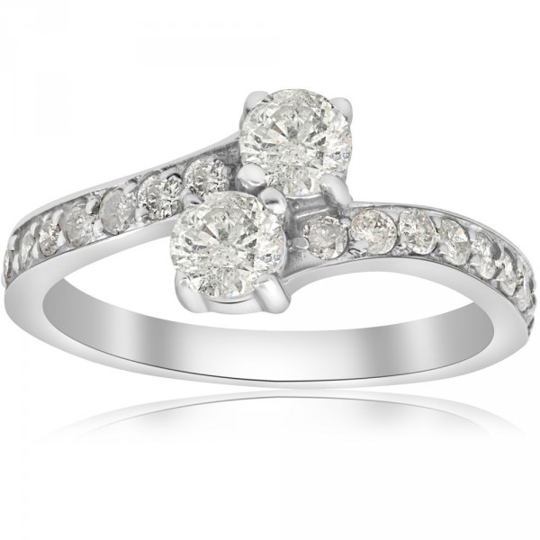 White Gold 1cttw TDW Two Stone Engagement Diamond Ring - Handcrafted By Name My Rings™