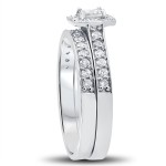 White Gold 3/4 cttw Princess Cut Diamond Halo Engagement Wedding Ring Set - Handcrafted By Name My Rings™
