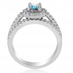 White Gold 7/8ct Round Halo Blue Diamond Engagement Matching Ring Wedding Band Set - Handcrafted By Name My Rings™