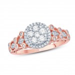 1/2 Carat Round Diamond Composite Floral Shape Enagagement Ring In Rose Gold. - Handcrafted By Name My Rings™