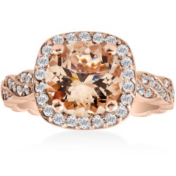 Rose Gold 1 7/8 ct TW Morganite & Diamond Vintage Cushion Halo Infinity Engagement Ring - Handcrafted By Name My Rings™