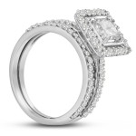 White Gold 1 1/2 Carat TDW Micro Pave Diamond Bridal Set, Princess Center - Handcrafted By Name My Rings™