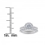 White Gold 1 1/2 ct TDW Halo Diamond Engagement Ring Wedding Band Set - Handcrafted By Name My Rings™