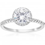 White Gold 1 3/4 ct TDW Diamond Clarity Enhanced Round Cut Halo Engagement Ring - Handcrafted By Name My Rings™
