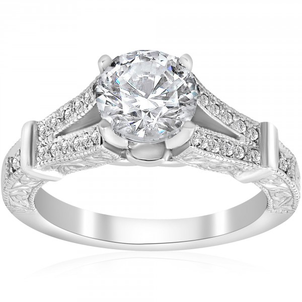 White Gold 1 3/4 ct TDW Diamond Clarity Enhanced Vintage Engagement Antique Style Ring - Handcrafted By Name My Rings™