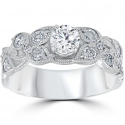 White Gold 2 ct TDW Vintage Floral Leaf Petal Style Engagement Ring - Handcrafted By Name My Rings™