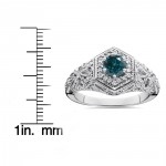 White Gold 3/4 ct TDW Blue & White Diamond Vintage Halo Antique Filigree Engagement Ring - Handcrafted By Name My Rings™