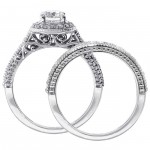 14k/ White Gold 1 3/4ct TDW White Diamond Halo Engagement Bridal Ring Set - Handcrafted By Name My Rings™
