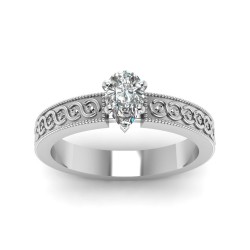 Gold 1/2ct. Pear-shaped Diamond Solitaire Filigree-band Engagement Ring by - Handcrafted By Name My Rings™
