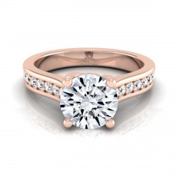 Rose Gold 1 1/3ct TDW Round Diamond Pave Shank Solitaire Engagement Ring - Handcrafted By Name My Rings™