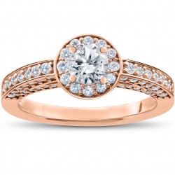 Rose Gold 1 ct TDW Diamond Halo Engagement Ring - Handcrafted By Name My Rings™