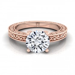 Rose Gold 1/2ct TDW White Diamond Scroll Detail Solitaire Engagement Ring - Handcrafted By Name My Rings™