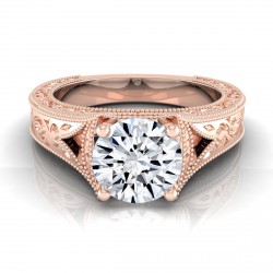 Rose Gold 1/2ctw TDW White Diamond Millgrain Finish Engagement Ring - Handcrafted By Name My Rings™
