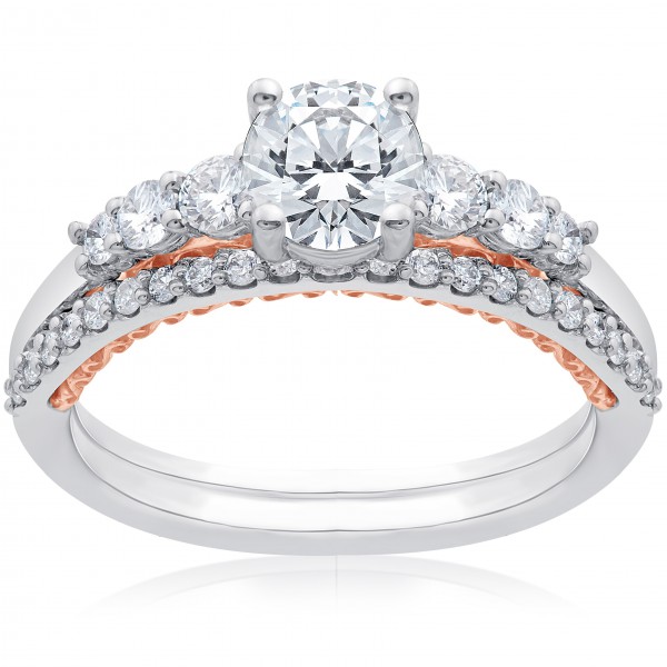 White  & Rose Gold 1 1/10 ct TDW Lab Grown DiamondEco Friendly  Engagement Ring & Matching Wedding Band  - Handcrafted By Name My Rings™