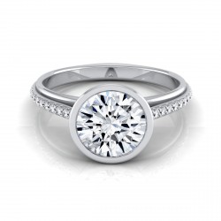 White Gold 1 1/10ct TDW Diamond IGI-certified Bezel Solitaire Engagement Ring With Pave Shank - Handcrafted By Name My Rings™
