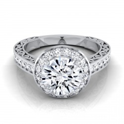 White Gold 1 1/2ct TDW Diamond IGI-certified Halo Engagement Ring With Scroll Design Shank - Handcrafted By Name My Rings™