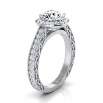 White Gold 1 1/2ct TDW Diamond IGI-certified Halo Engagement Ring With Scroll Design Shank - Handcrafted By Name My Rings™