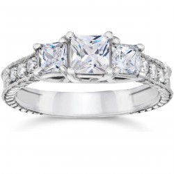White Gold 1 1/2ct TDW Vintage Three Stone Princess Cut Diamond Engagement Ring - Handcrafted By Name My Rings™