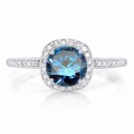 White Gold 1 1/4ct TDW Blue and White Diamond Halo Engagement Ring - Handcrafted By Name My Rings™