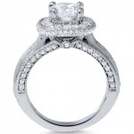 White Gold 1 1/4ct TDW Cushion Halo Round Diamond Engagement Ring - Handcrafted By Name My Rings™
