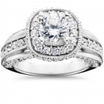 White Gold 1 1/4ct TDW Cushion Halo Round Diamond Engagement Ring - Handcrafted By Name My Rings™