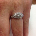 White Gold 1 3/4ct TDW Diamond Three Stone Vintage Halo Engagement Ring - Handcrafted By Name My Rings™