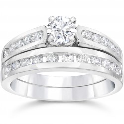 White Gold 1 3/8ct TDW Diamond Engagement Wedding Ring Set - Handcrafted By Name My Rings™