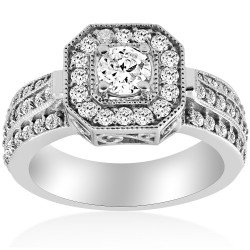 White Gold 1 ct TDW Diamond Cushion Halo Engagement Ring White Gold - Handcrafted By Name My Rings™