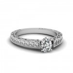 White Gold 1/2 ct. TDW Oval Diamond Solitaire Double Milgrain Engagement Ring by - Handcrafted By Name My Rings™