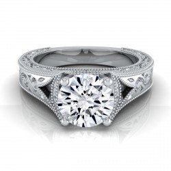 White Gold 1/2ctw TDW White Diamond Millgrain Engagement Ring - Handcrafted By Name My Rings™
