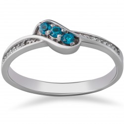 White Gold 1/6 ct TDW Blue & White Diamond 3-Stone Anniversary Ring - Handcrafted By Name My Rings™