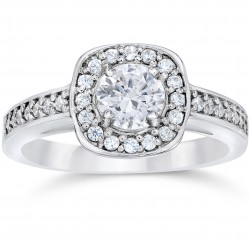 White Gold 1ct TDW Cushion Halo Diamond Engagement Ring - Handcrafted By Name My Rings™