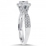 White Gold 1ct TDW Cushion Halo Diamond Twist Engagement Ring - Handcrafted By Name My Rings™