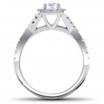White Gold 1ct TDW Cushion Halo Diamond Twist Engagement Ring - Handcrafted By Name My Rings™