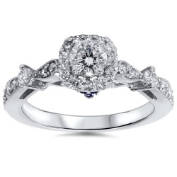 White Gold 1ct TDW Cushion-cut Halo Diamond Engagement Ring with Sapphire Accent - Handcrafted By Name My Rings™
