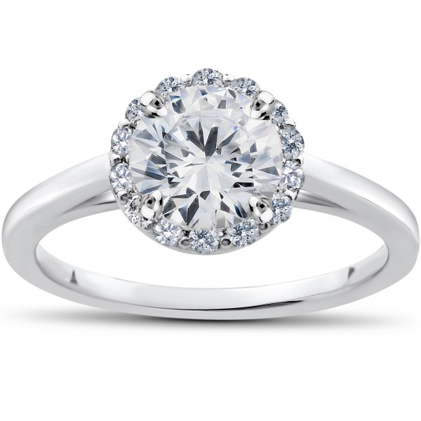White Gold 1ct TDW Lab Grown Diamond Madelyn Halo Vintage Accent Engagement Ring - Handcrafted By Name My Rings™