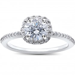 White Gold 1ct TDW Round Diamond Engagement Ring Cushion Halo - Handcrafted By Name My Rings™