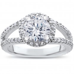 White Gold 2ct TDW Carat Clarity Enhanced Diamond Halo Engagement Ring Split Shank - Handcrafted By Name My Rings™