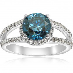 White Gold 3 1/2 ct TDW Blue & White Halo Diamond Engagement Ring - Handcrafted By Name My Rings™