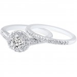 White Gold 3/4 ct TDW Diamond Halo Engagement and Matching Wedding Ring Set - Handcrafted By Name My Rings™