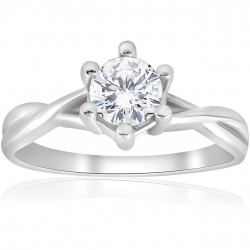 White Gold 3/4 ct TDW Solitaire Diamond Engagement Ring Interwoven Polished Setting - Handcrafted By Name My Rings™