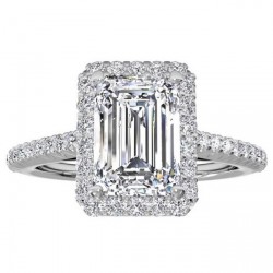 White Gold 3/4ct TDW Halo Emerald Diamond Engagement Ring - Handcrafted By Name My Rings™